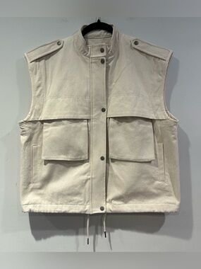 Men's Utility Cargo 100 % Cotton Vest Jacket in Cream